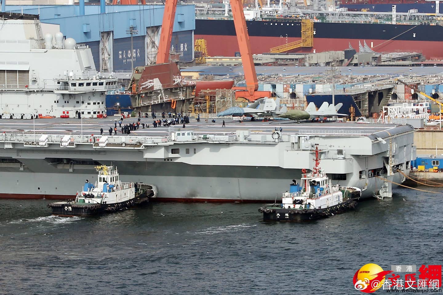 The mockups of the J-35 and the J-15 variant when the <em>Liaoning</em> was still in port. <em>Chinese internet via X</em>