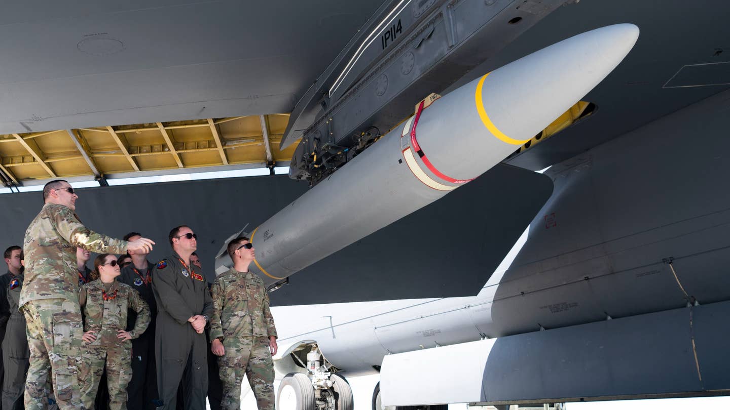 The Air Force has very publicly shown pictures of a live AGM-183A hypersonic missile under the wing of a B-52H bomber on Guam despite previously announcing plans to end program.