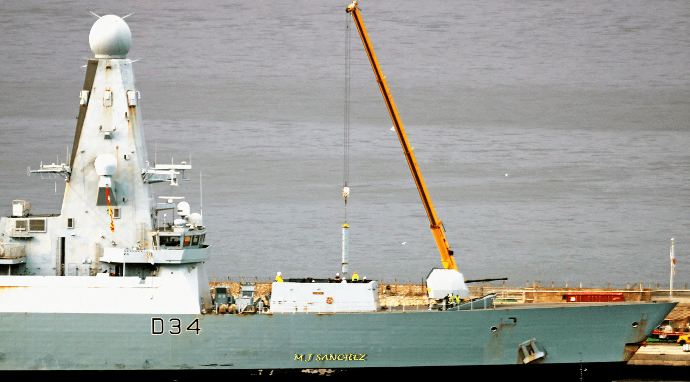 A crane is used to reload the vertical launch cells on HMS <em>Diamond</em> in Gibraltar last month. <em>Michael J Sanchez/@key2med</em> A crane is used to reload the vertical launch cells on HMS <em>Diamond</em> in Gibraltar last month. <em>Michael J Sanchez/@key2med</em>