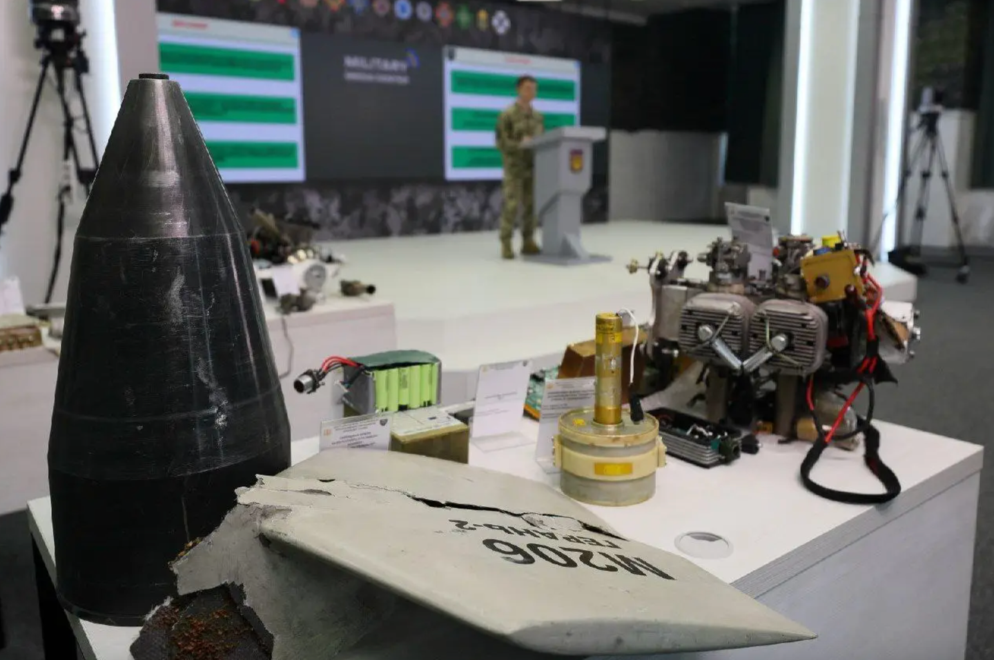 As of September last year, Russia was using Shahed-136 drones with a new warhead, engine, antenna, servo, and other components, Ukraine has claimed. <em>Ukrainian Military Media Center photo</em>
