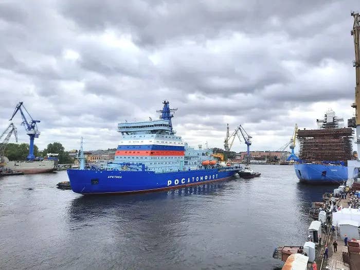Russia's first nuclear-powered Project 22220 icebreaker, <em>Arktika</em>, currently the largest such ship in the world. <em>Rosatom</em>