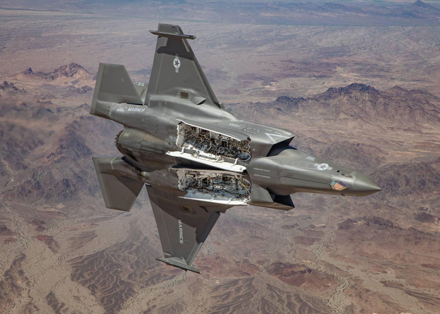 VMX-1 F-35B with its weapons bays open.  (Author's image)