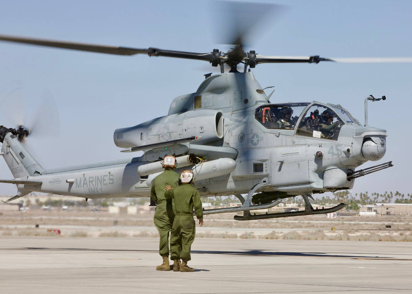 A VMX-1 AH-1Z heads out on a test mission. (Author's photo)