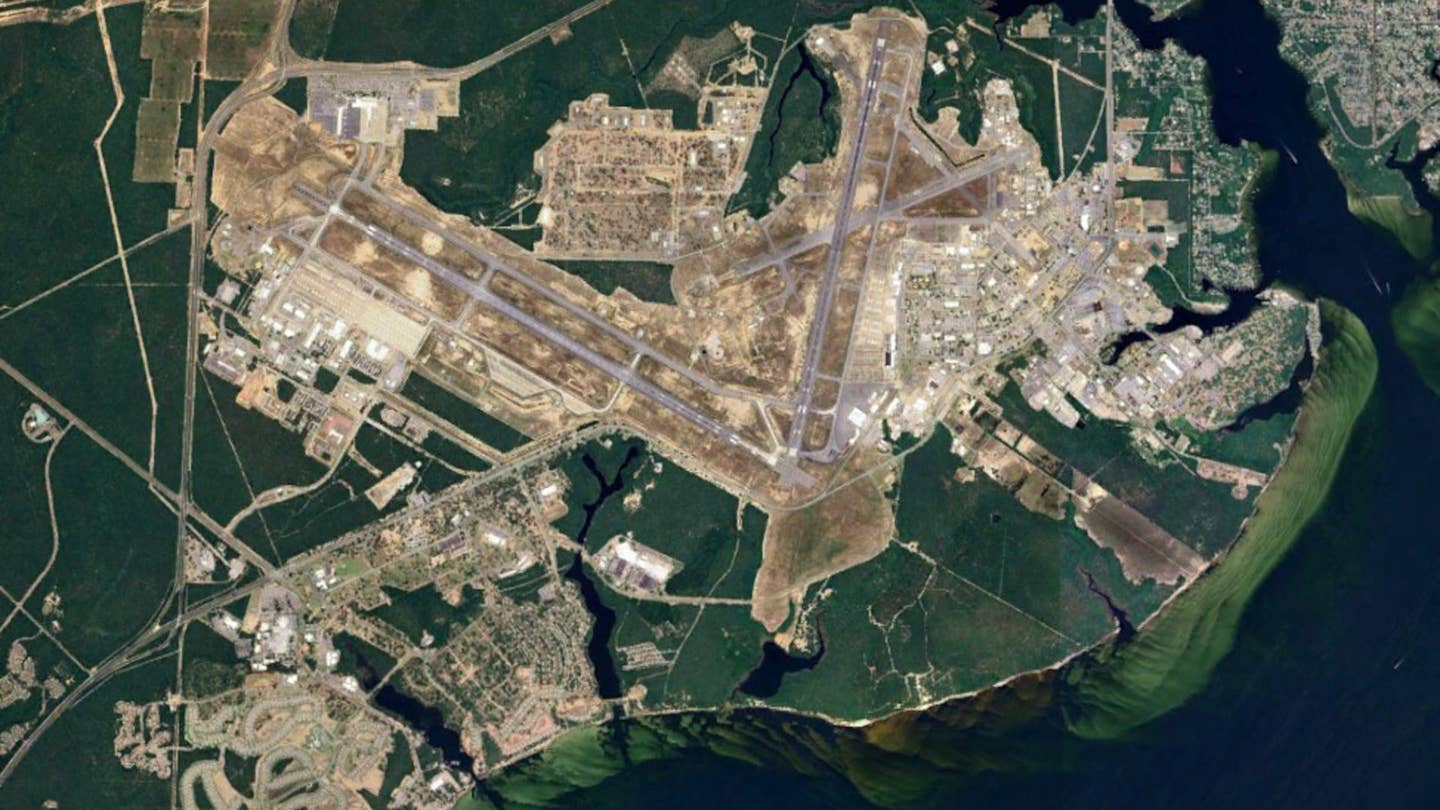 A satellite image of Eglin Air Force Base in Florida. <em>Google Earth</em>