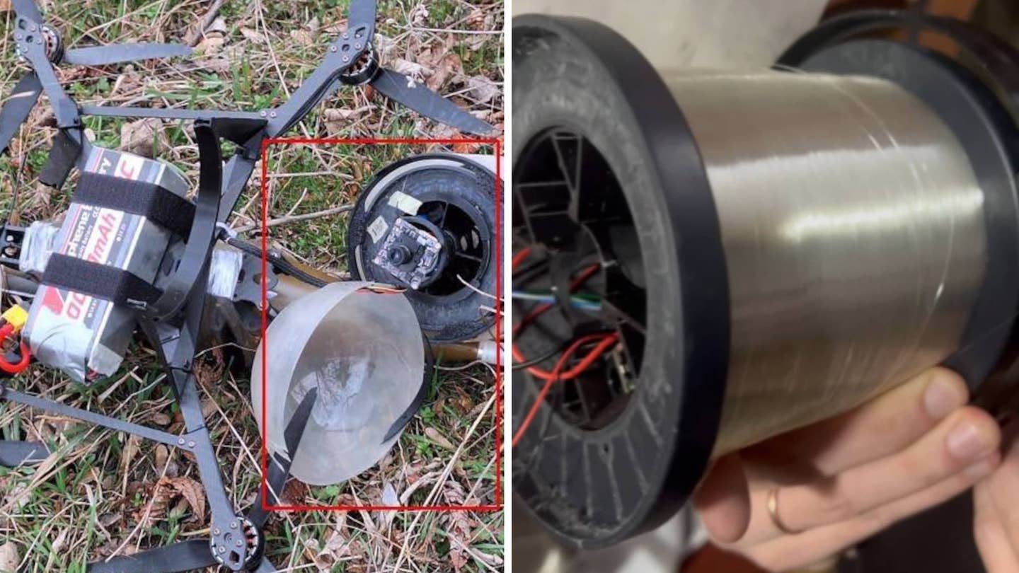 Russia appears to have started using first-person view-type kamikaze drones using a physical control line instead of a wireless link.