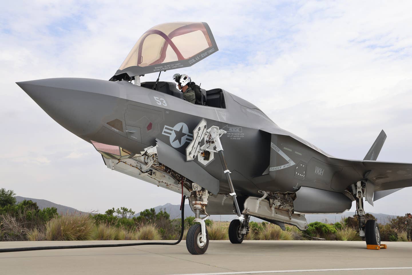 An F-35B from VMX-1 on an old stretch of the old Pacific Coast Highway in California. (James Deboer)