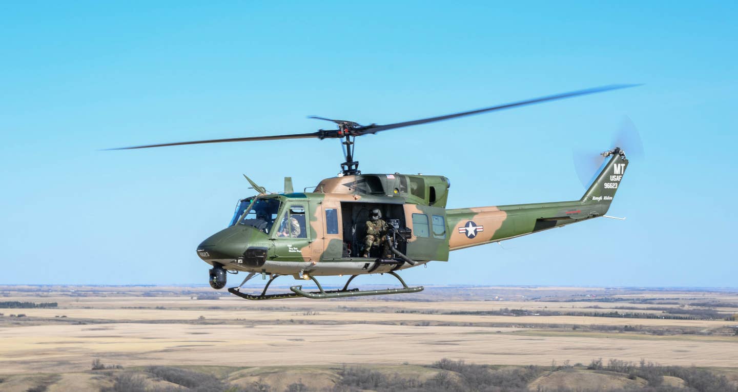 One of the UH-1Ns currently assigned to Air Force Global Strike Command. This particular helicopter has a heritage camouflage paint scheme reminiscent of the one Air Force Twin Hueys wore during the Vietnam War. <em>USAF</em>