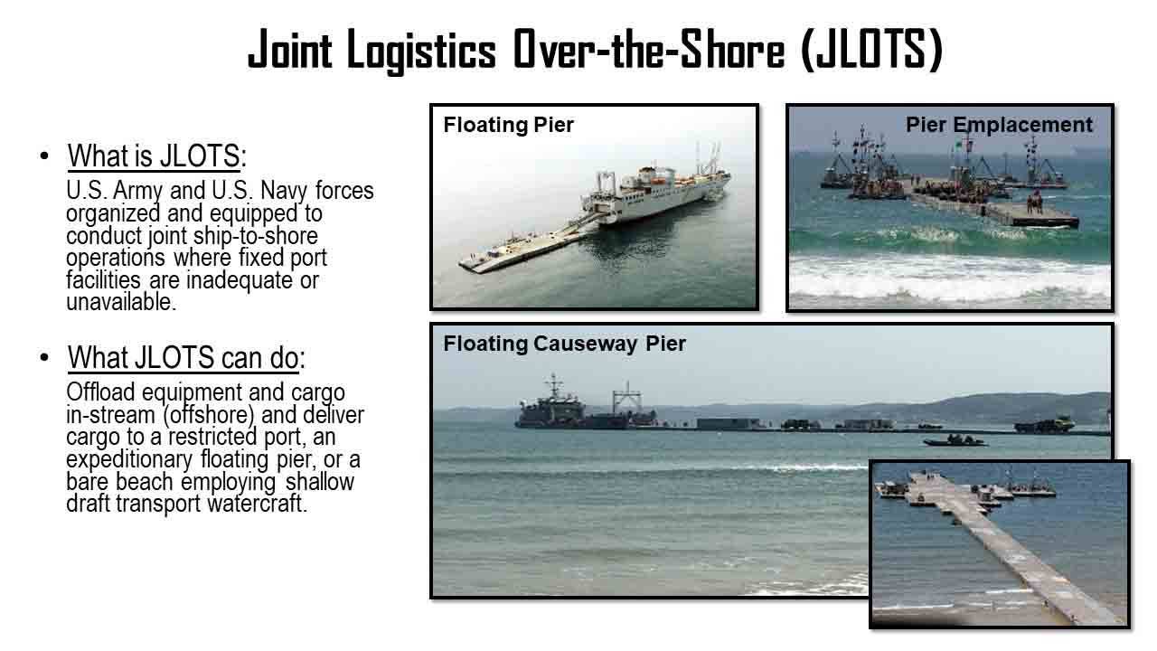 A Joint Logistics Over-The-Shore (JLOTS) infographic that was shown at a Pentagon press conference last week as part of a discussion about the temporary pier plan. DOD