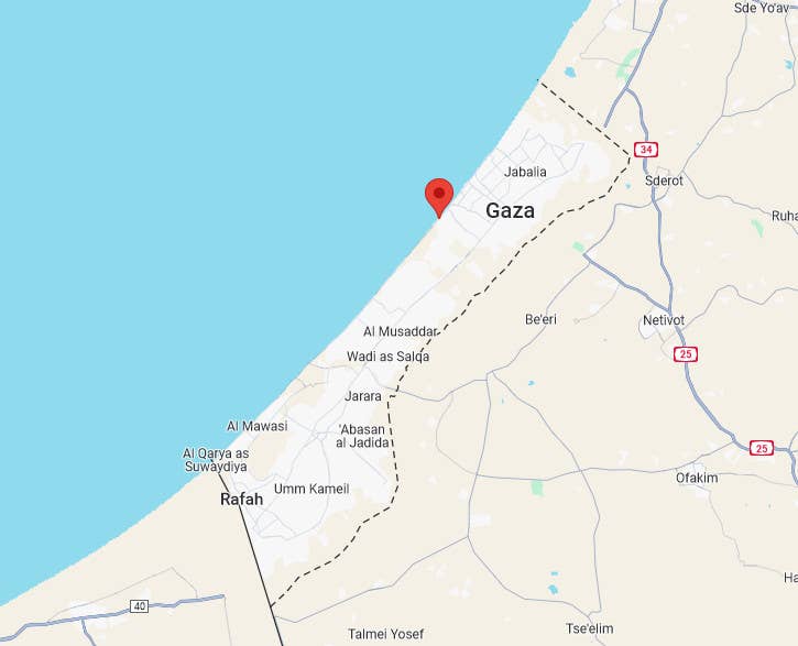 A map showing the general location of the jetty site within the Gaza Strip. <em>Google Maps</em>