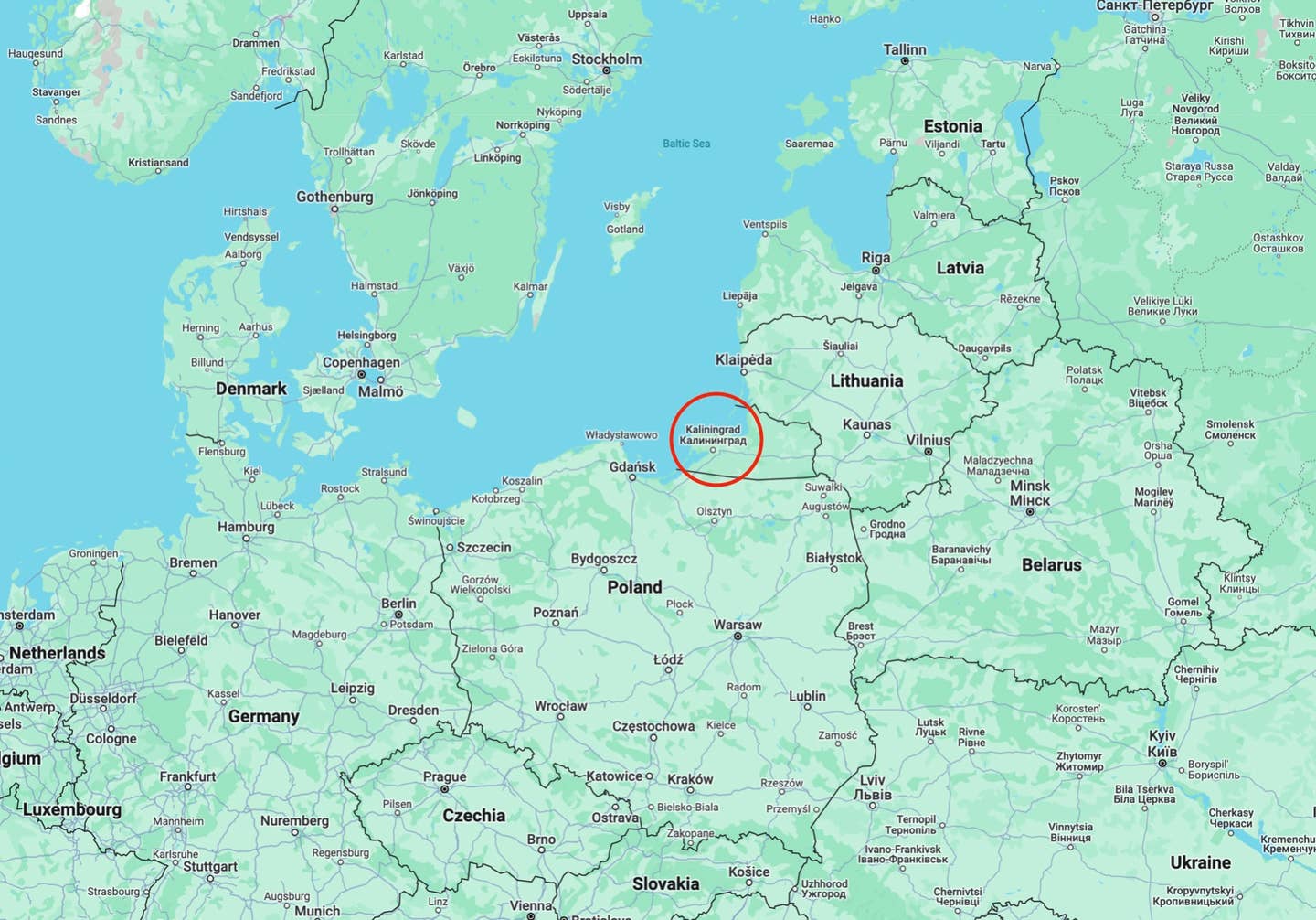 Kaliningrad seen in relation to the wider continent.<em> Google Maps</em>