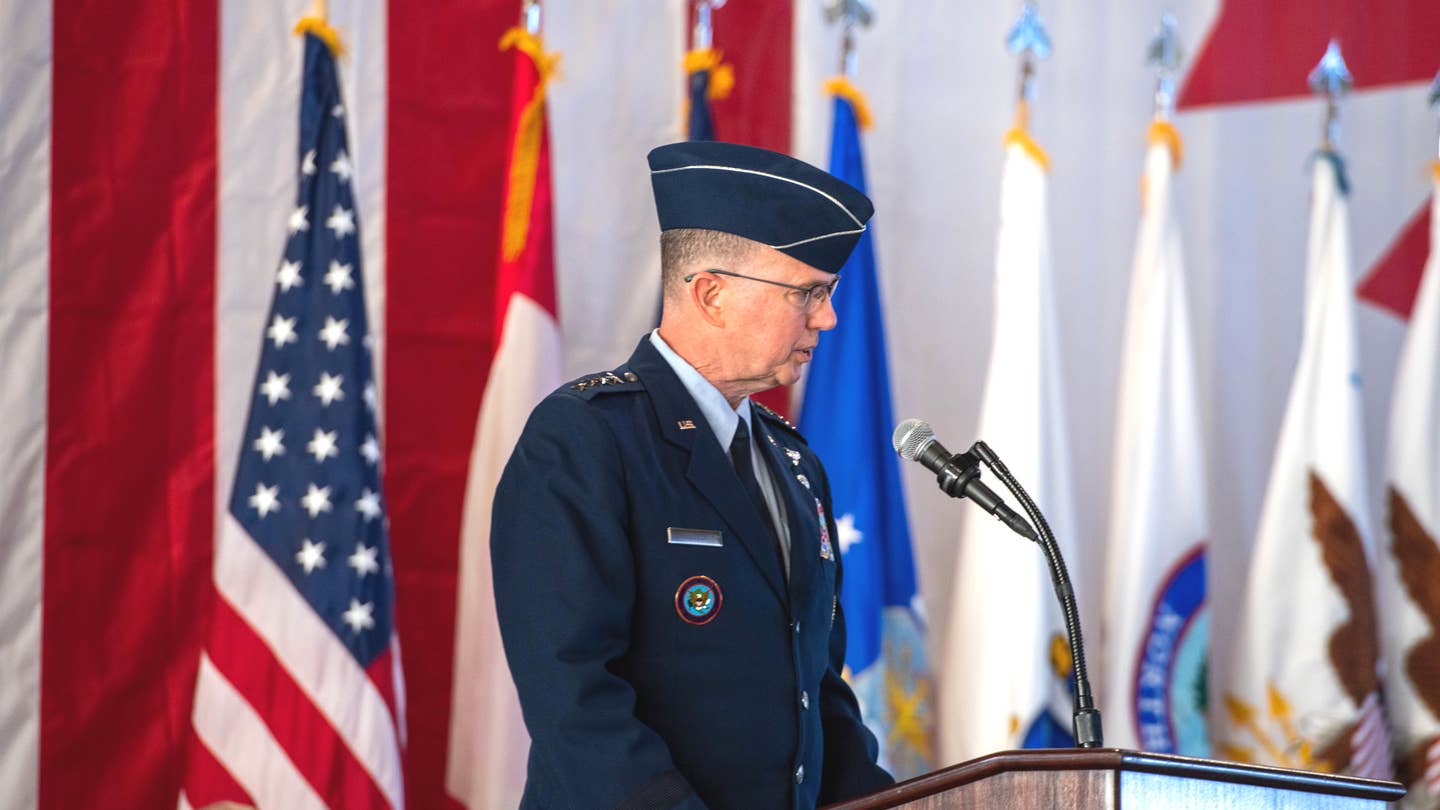U.S. Air Force Gen. Gregory Guillot at the ceremony marking his assumption of the command of NORAD and NORTHCOM in February 2024. <em>DOD</em>