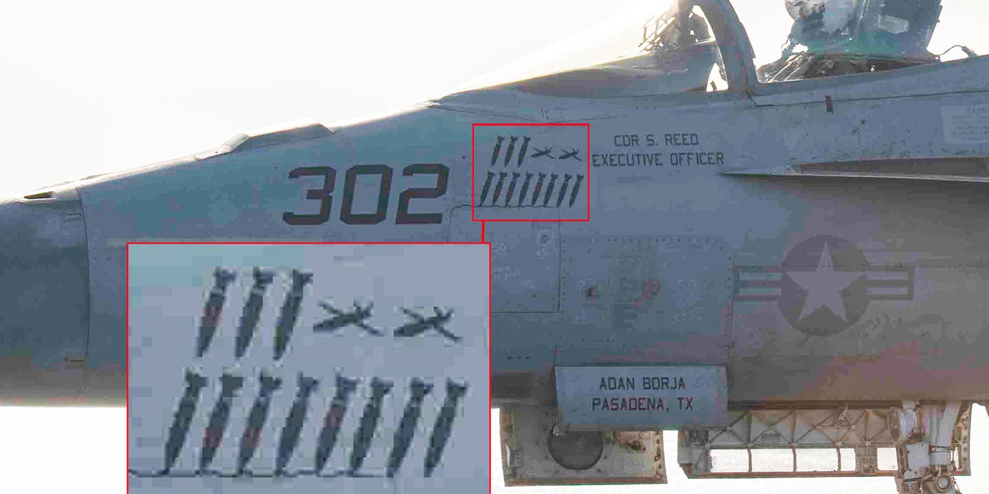 Drone kill marks on F/A-18E Super Hornet from the USS Dwight D. Eisenhower