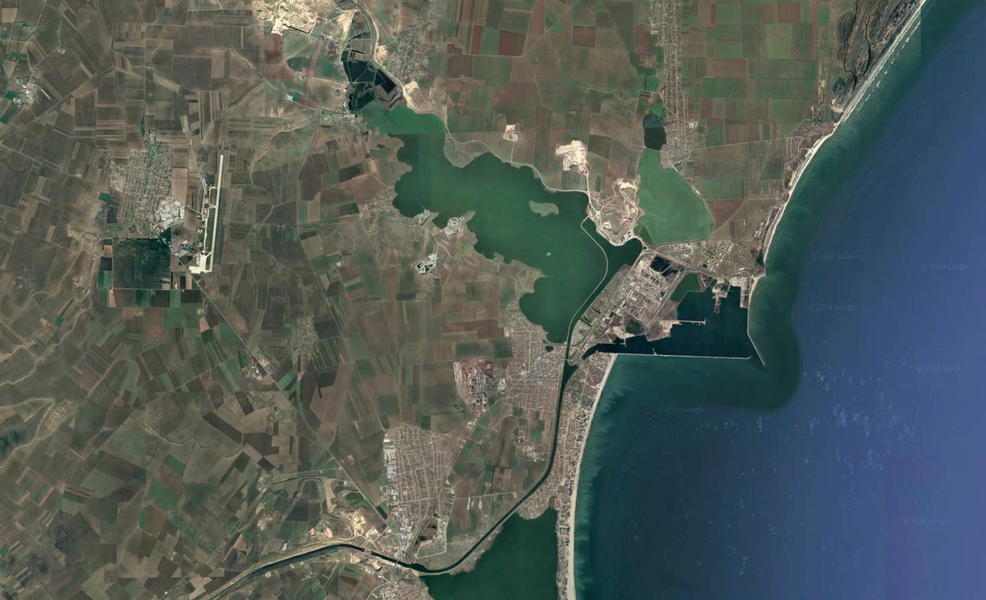 Mihail Kogălniceanu Air Base, seen to the upper left, in relation to the Black Sea. <em>Google Earth</em>