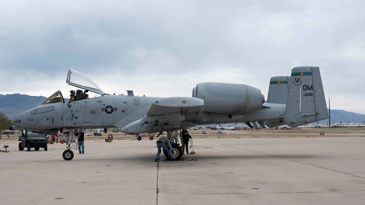 An A-10C arrives at the receiving ramp of the 309th Aircraft Maintenance and Regeneration Group at Davis-Monthan Air Force Base, Arizona, February 6, 2024. <em>U.S. Air Force photo by Staff Sgt. Nicholas Ross</em>