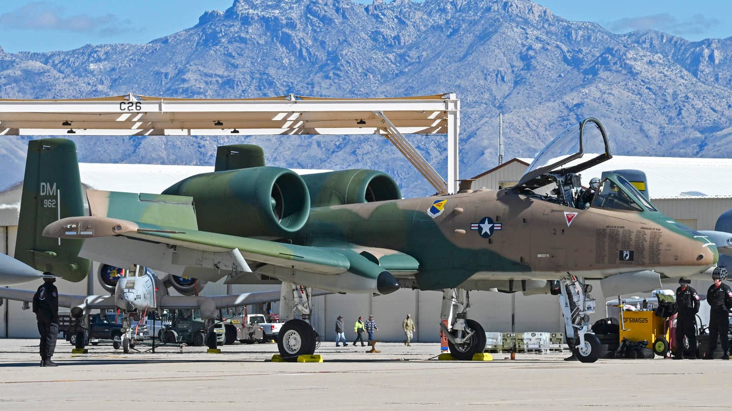A U.S. Air Force A-10 Thunderbolt II sits on the flightline at Davis-Monthan Air Force Base, Ariz., March 3, 2023. The A-10 is assigned to the A-10C Thunderbolt II Demonstration Team, which is one of four single-ship demonstration teams within Air Combat Command, who travel across the United States, as well as internationally, to highlight the combat capabilities of the A-10 and the U.S. Air Force.