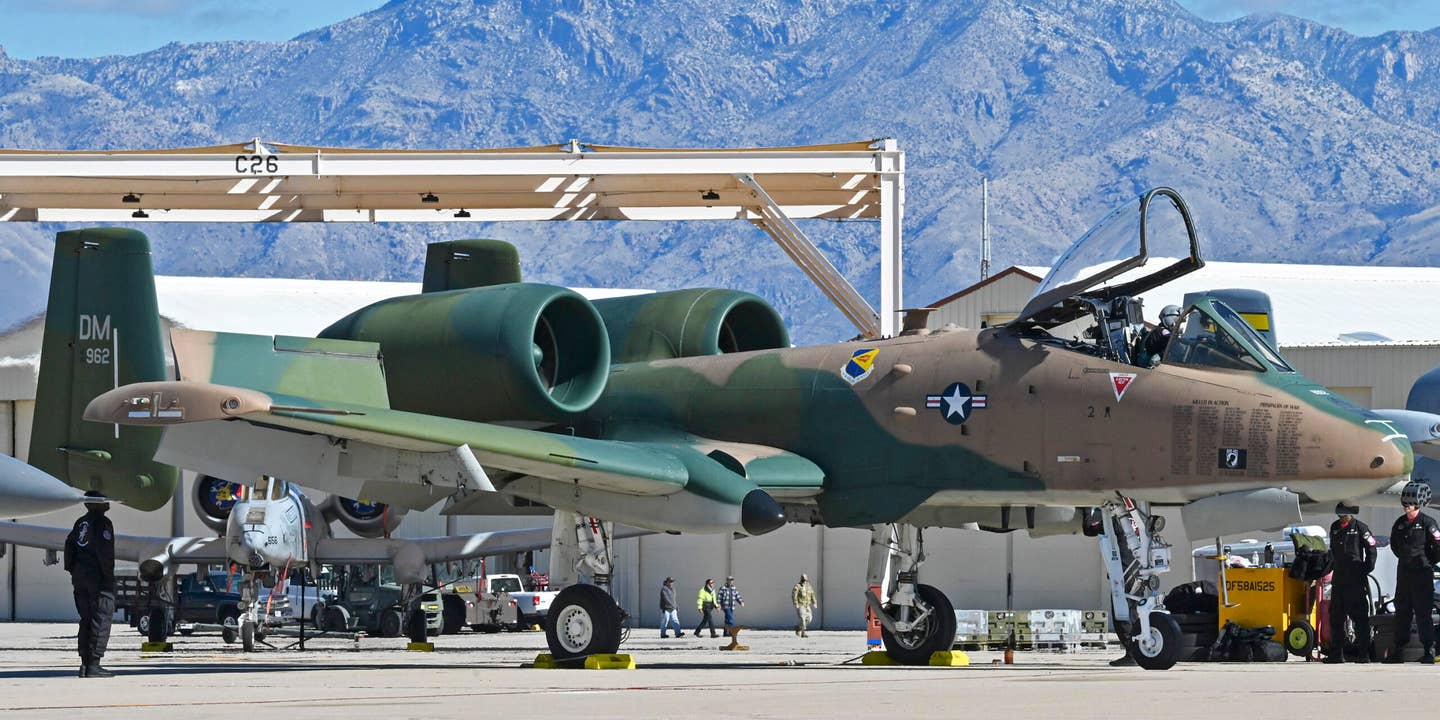 A U.S. Air Force A-10 Thunderbolt II sits on the flightline at Davis-Monthan Air Force Base, Ariz., March 3, 2023. The A-10 is assigned to the A-10C Thunderbolt II Demonstration Team, which is one of four single-ship demonstration teams within Air Combat Command, who travel across the United States, as well as internationally, to highlight the combat capabilities of the A-10 and the U.S. Air Force.