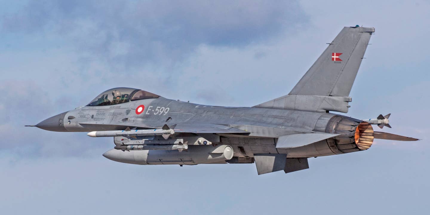 Danish Air Force F-16 takes off in Monte Real Air Force Base during Real Thaw 2018 exercise on February 06, 2018 in Monte Real, Portugal. Real Thaw 2018 (RT18) is a Portuguese Air Force led live-fly exercise to evaluate and certify their operational capability being conducted at Monte Real Air Force from January 29 to February 09. The tenth edition of RT18 features 35 aircraft and 1500 personnel from the Portuguese Air Force, Army and Navy and military forces from Denmark, France, Netherlands, Spain, the United States of America and NATO.