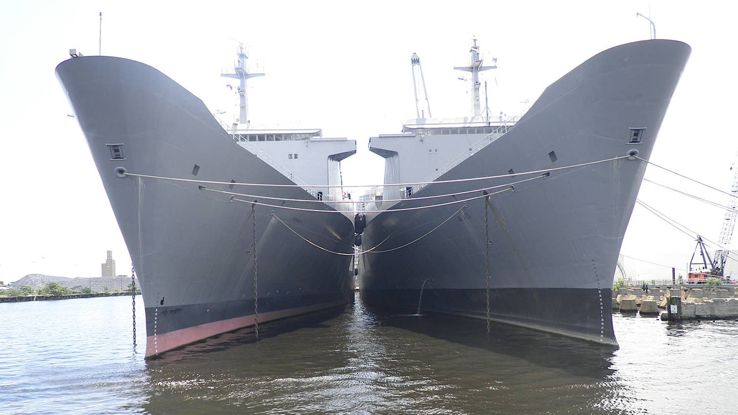 The <em>Algol</em> class SS <em>Antares</em> and SS <em>Denebola</em> seen here in port in Baltimore in 2012. <em>500px via Wikimedia</em>