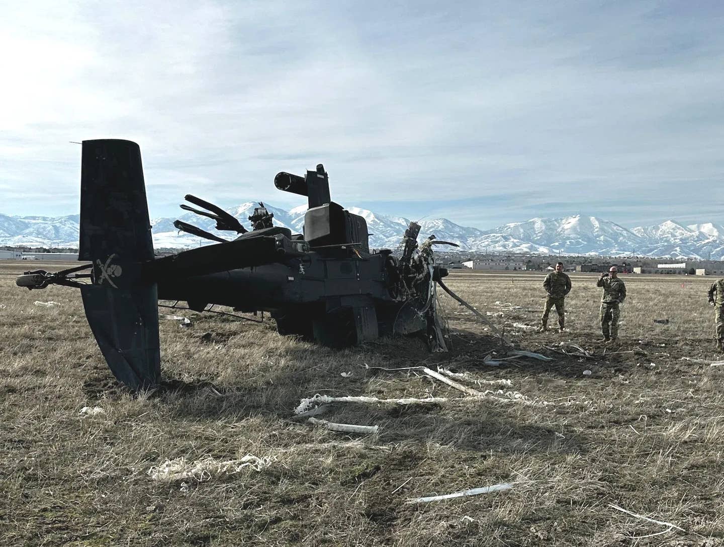 The aftermath of the February 13 AH-64D crash in Utah. <em>Utah National Guard via KUTV</em>