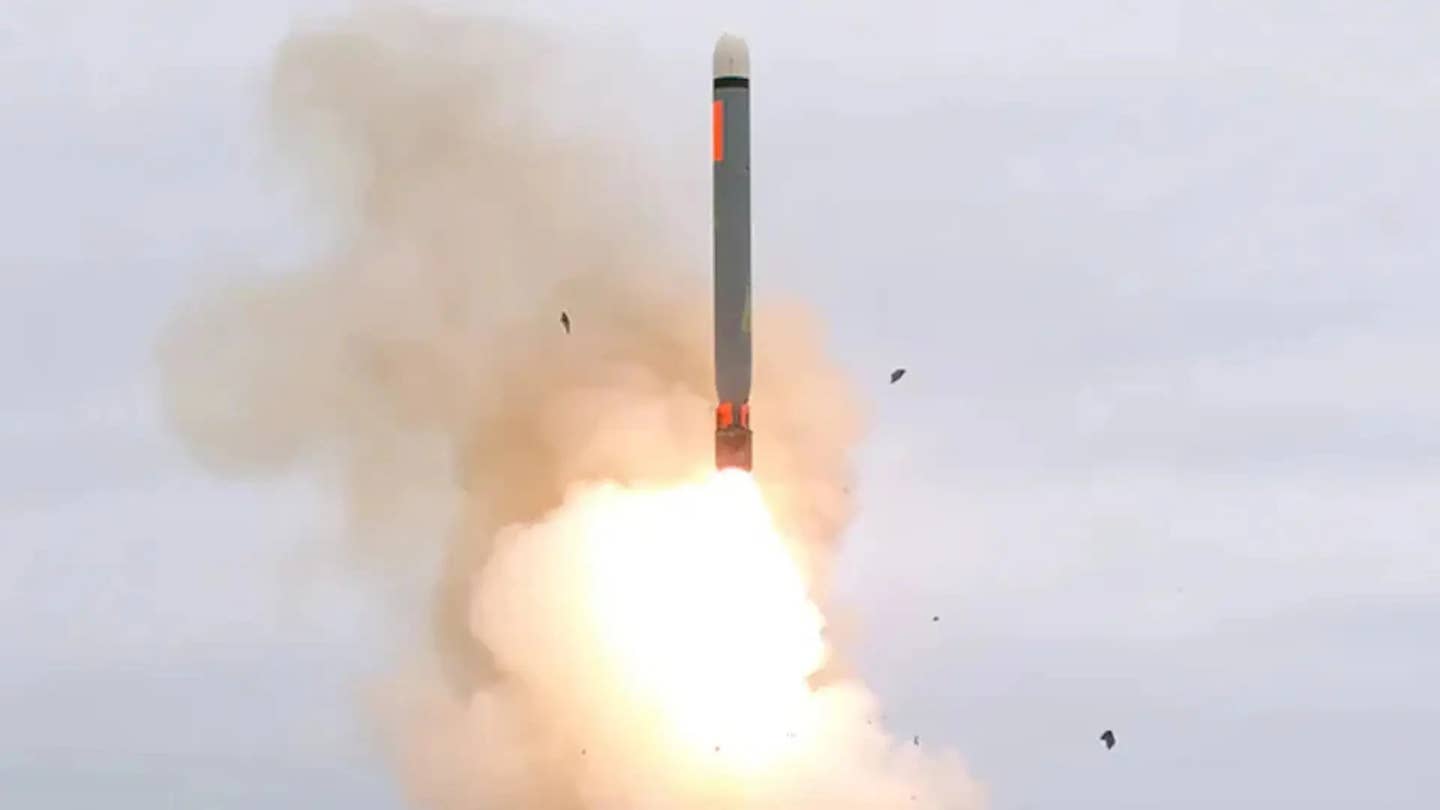 A Tomahawk cruise missile is launched during a test. <em>DOD</em>