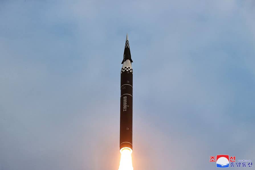 A view of the Hwasongpho-16B from the bottom just after launch. <em>KCNA</em>