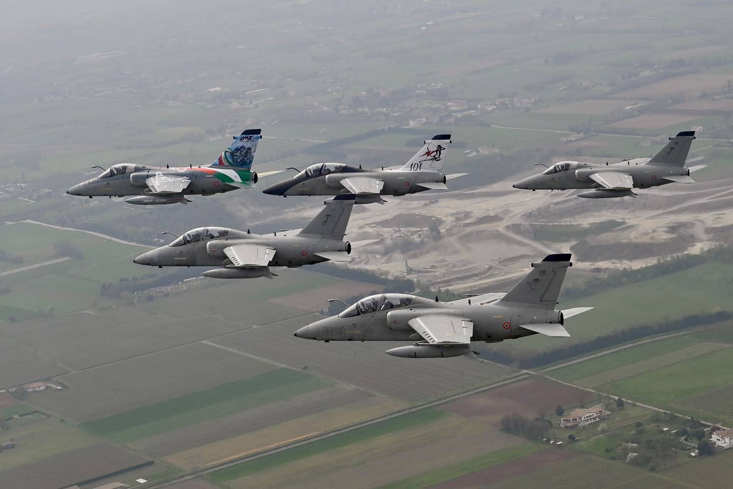 The last five AMX aircraft at Istrana: Three two-seaters and a pair of single-seaters. <em>Italian Air Force</em>