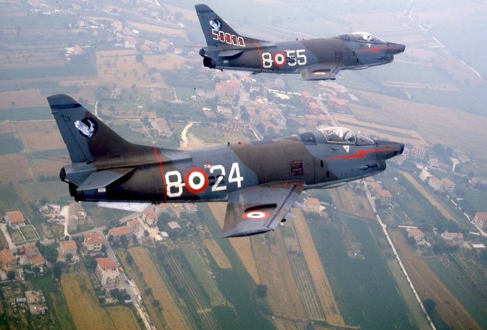 The Fiat G.91 fighter-bomber/reconnaissance aircraft was among the types the AMX was intended to replace. <em>Italian Air Force</em>