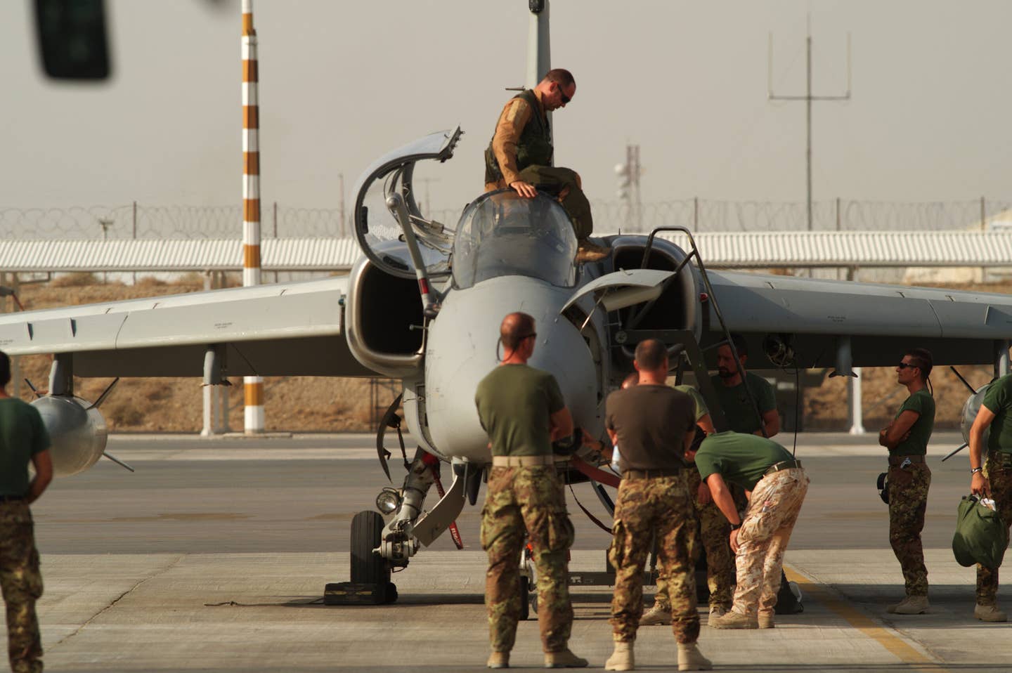An Italian Air Force AMX after landing at Camp Arena in Herat, Afghanistan, on September 1, 2010. <em>Photo by Enzo Signorelli/Getty Images</em>