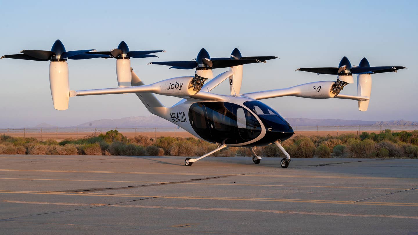 A Joby Aviation experimental electronic vertical take-off and landing urban mobility aircraft. <em>USAF</em>