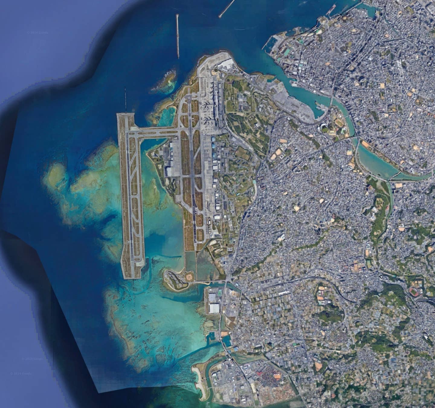 Naha Air Base seen via satellite image. <em>Google Earth</em>