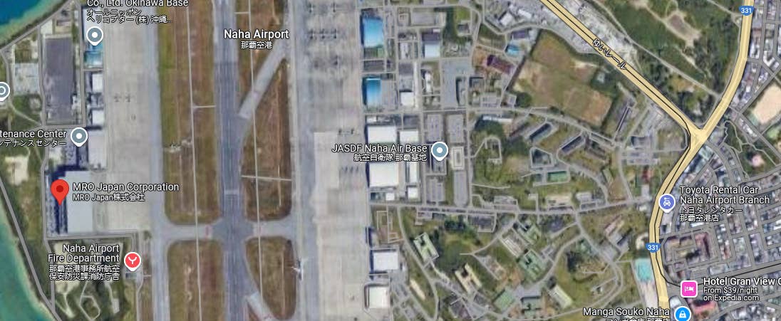 MRO Japan building seen in relation to Naha Air Base. <em>Google Maps</em>