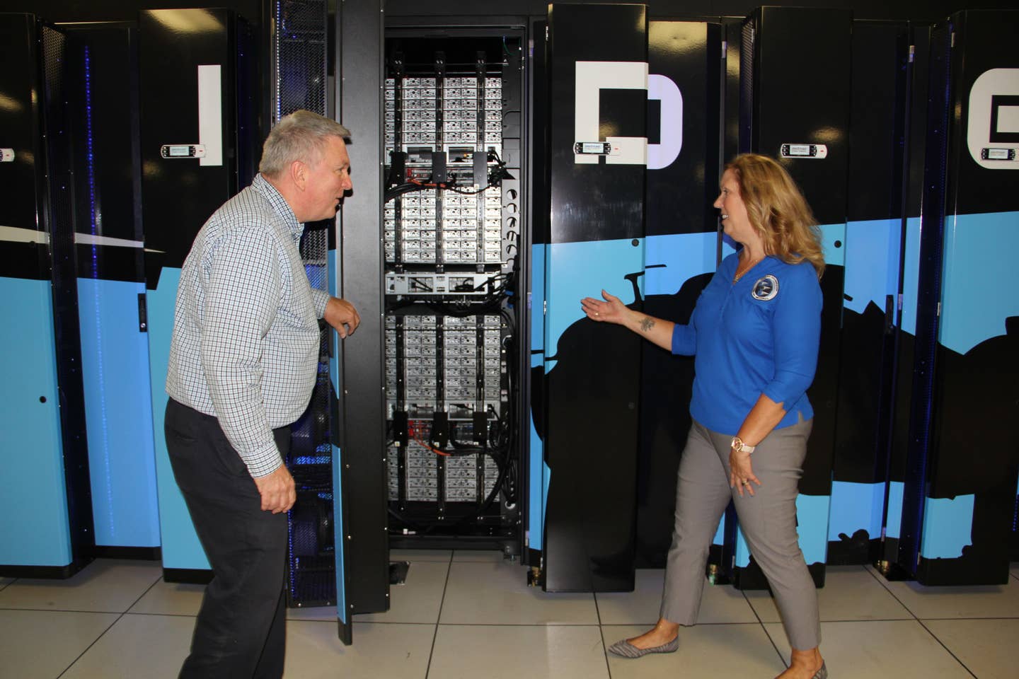 A look inside a portion of a supercomputer dubbed Raider that the Air Force Research Laboratory at Wright-Patterson Air Force Base in Ohio began using in 2023. <em>USAF</em>