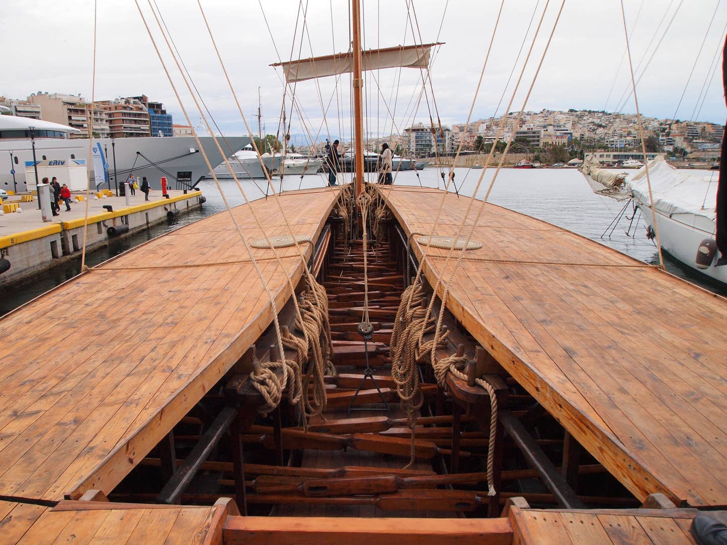 Below the deck of <em>Olympia</em> At Marina Zeas, Piraeus, Greece, May 4, 2019. <em>Photo by Grigoris Siamidis/NurPhoto via Getty Images</em>