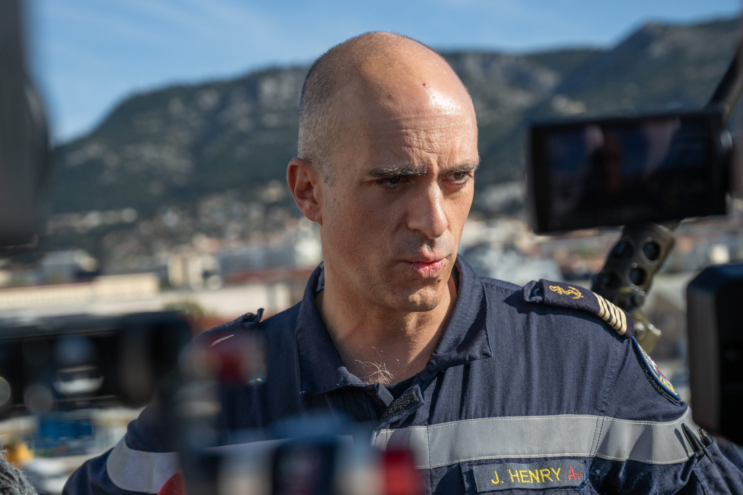 TOULON, FRANCE - 2024/04/04: Commander Jerome Henry of the FREMM-DA (frégate multi-missions à capacité de défense aerienne renforcée) Alsace. The French frigate Alsace returned to her home port of Toulon after a three-month mission in the Red Sea and Indian Ocean to defend merchant ships against attacks by Houti rebels. (Photo by Laurent Coust/SOPA Images/LightRocket via Getty Images)