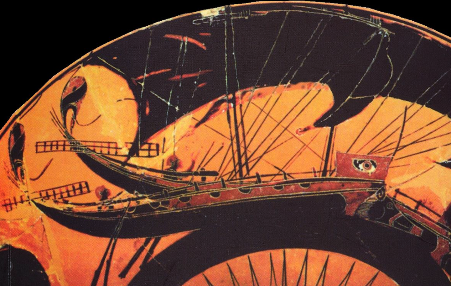 Greek vase painting showing a trireme with ram. <em>Unknown author, Wikimedia Commons</em>