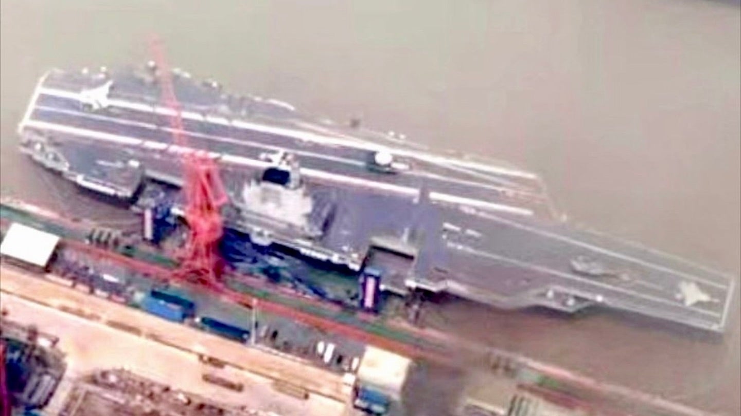 Deck Of China's Nearly Complete Carrier Now Hosting Multiple Aircraft Mockups
