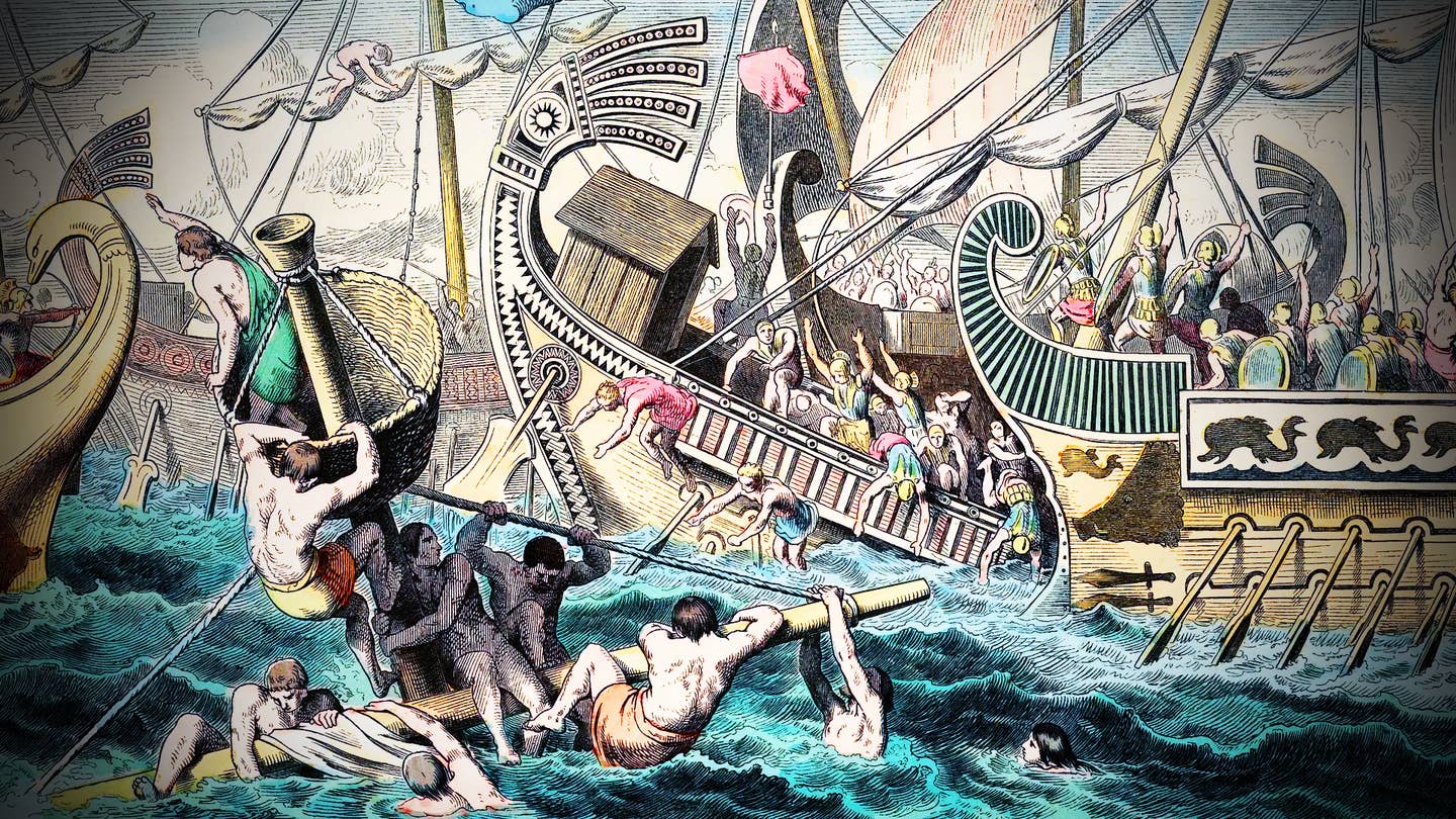 Ancient Greece: Sea Battle - Coloured engraving by Heinrich Leutemann (1824-1905) - Bilder aus dem Altertume