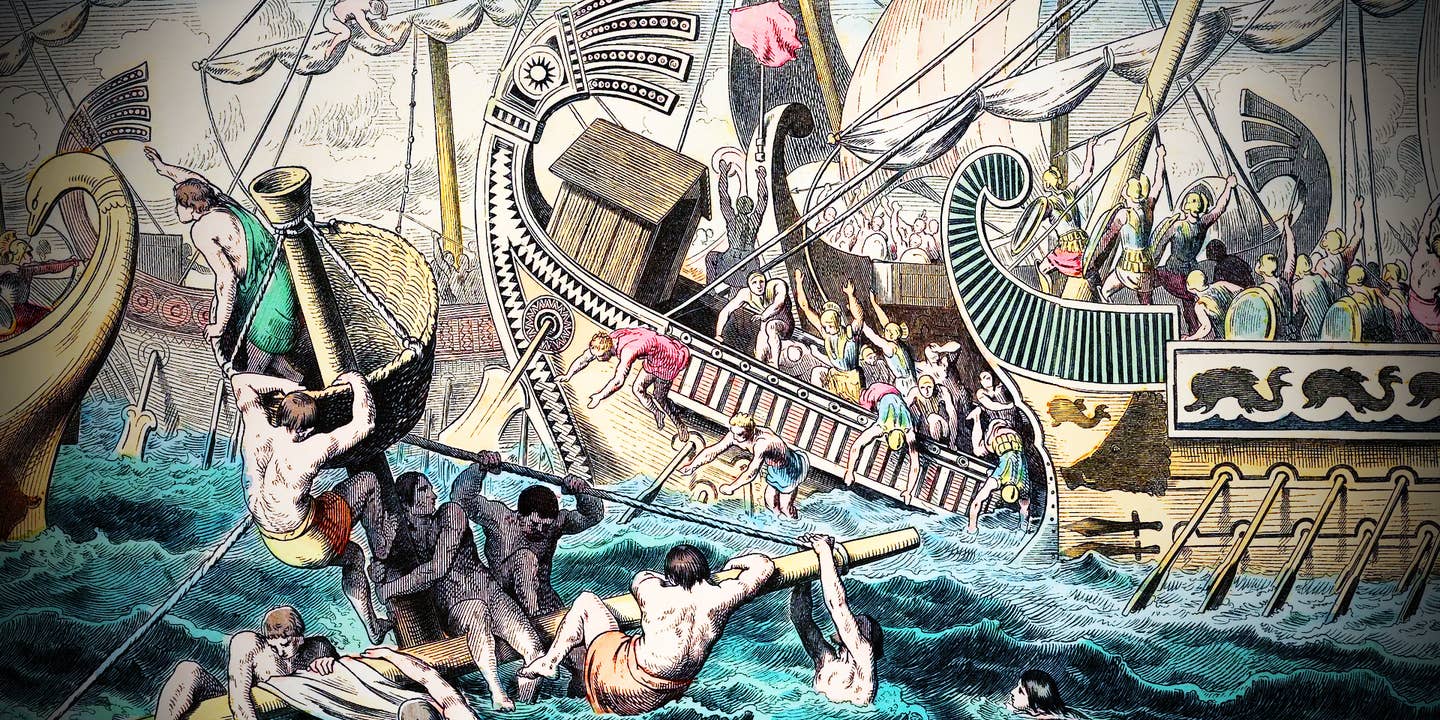 Ancient Greece: Sea Battle - Coloured engraving by Heinrich Leutemann (1824-1905) - Bilder aus dem Altertume