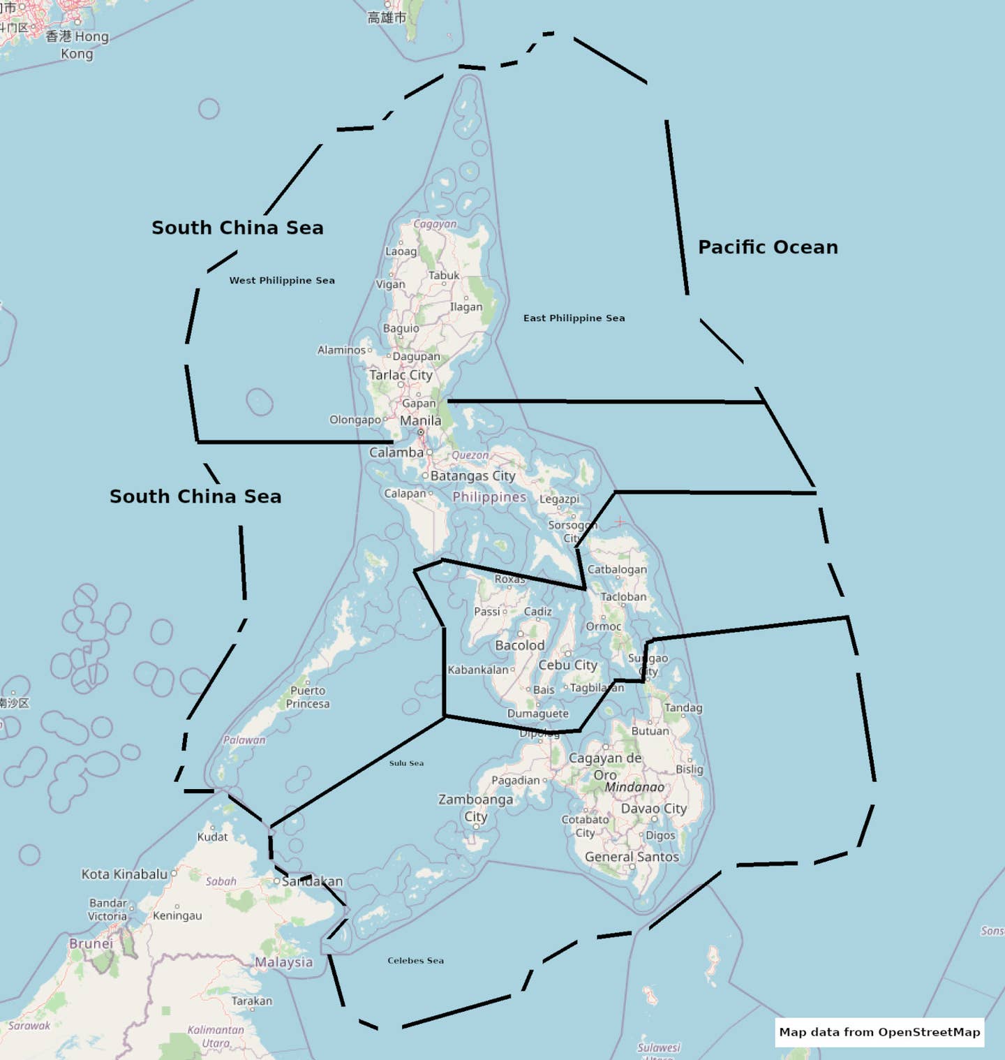 A map showing the boundaries of the West Philippine Sea, as well as other seas around the Philippines. <em>FAO-SEAFDEC via Wikimedia</em>