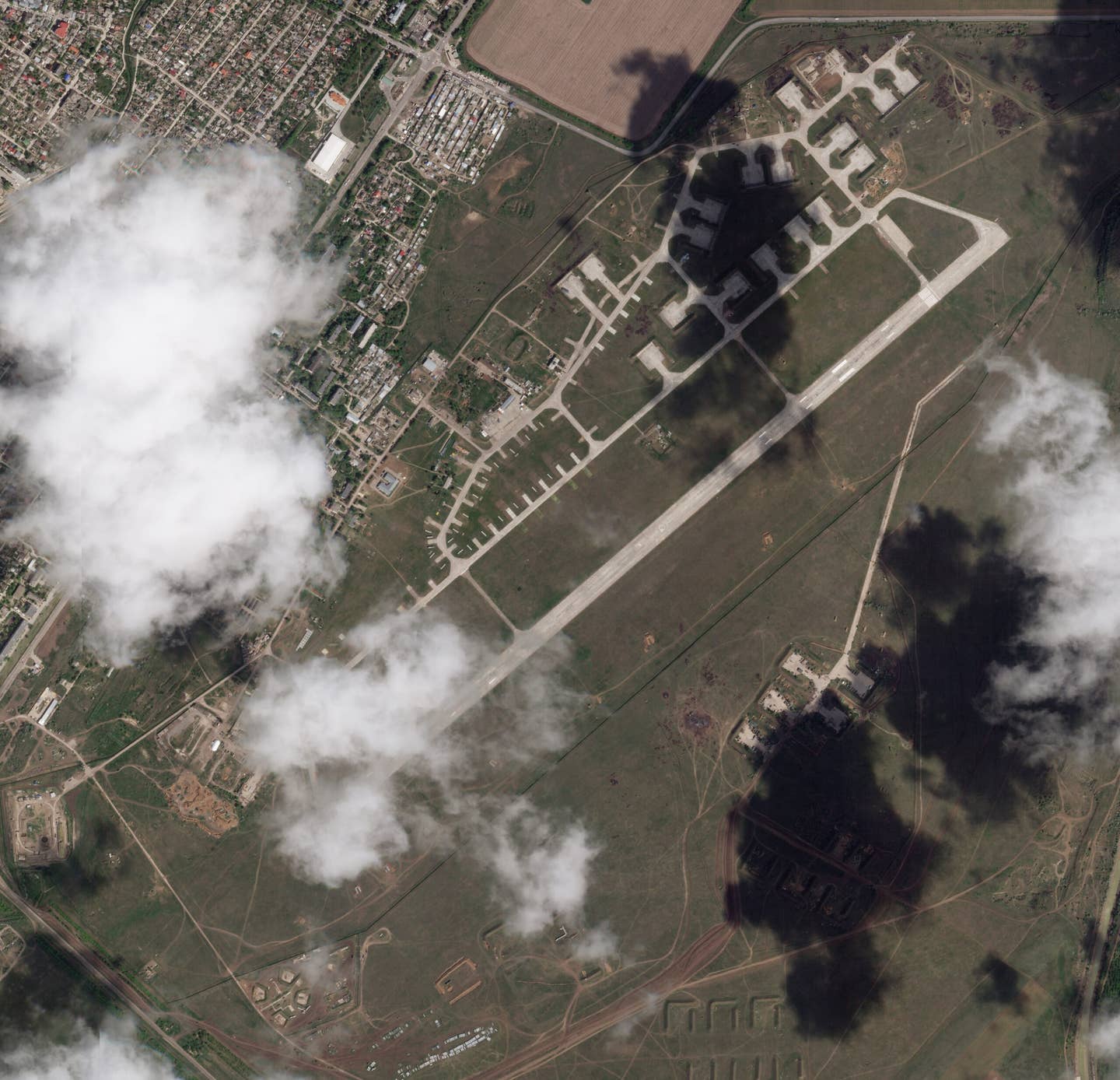 An overall view of the airbase at Dzhankoi in a satellite image from today, April 19. <em>PHOTO © 2024 PLANET LABS INC. ALL RIGHTS RESERVED. REPRINTED BY PERMISSION.</em><br>