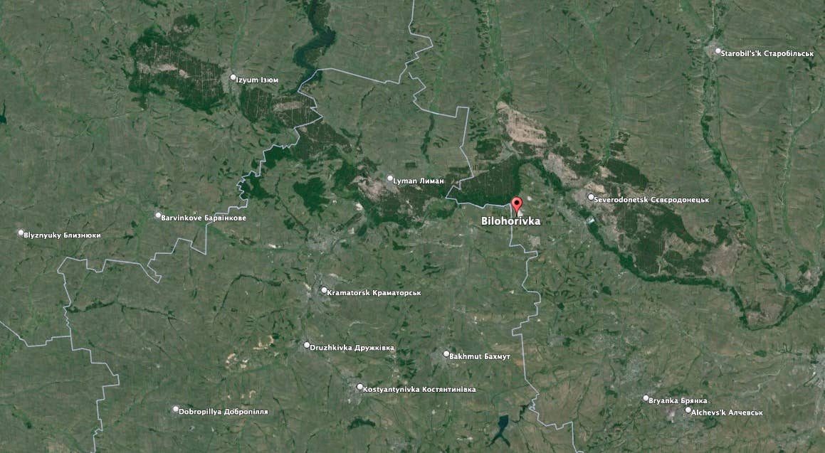 The Russians claimed a smokescreen helped them advance near  Belogorovka in western Luhansk Oblast. (Google Earth image)