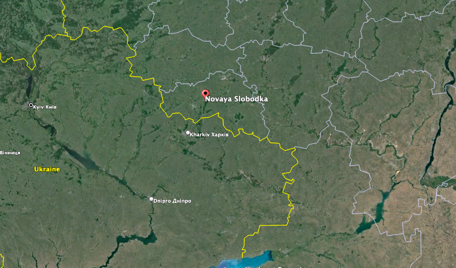 The remains of Ukrainian balloons carrying munitions were found in the Russian town of Novaya Slobodka according to the Russian MASH news outlet. (Google Earth image)