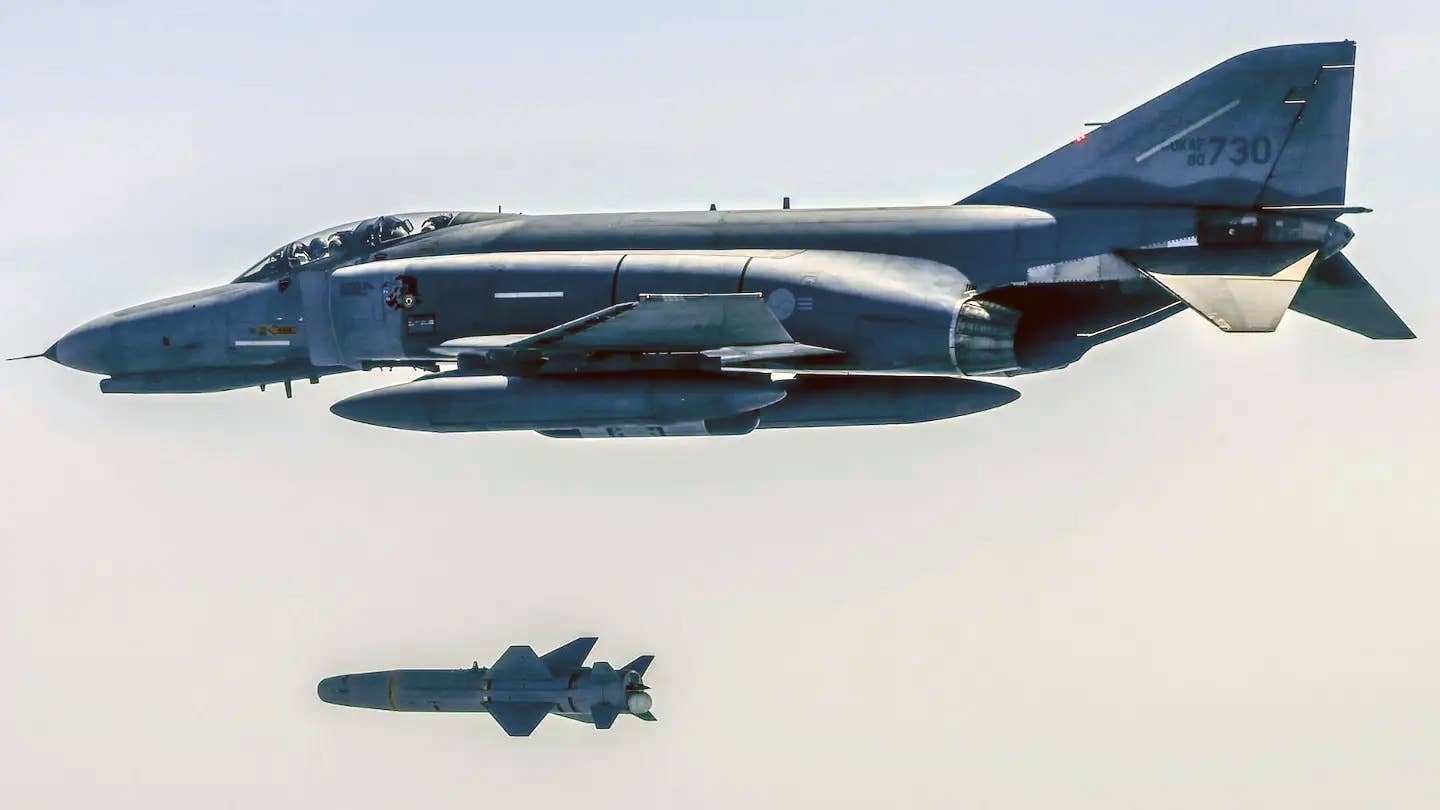 South Korean F-4E launches an AGM-142 'Pop-eye' missile
