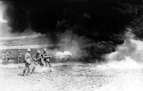 German troops using a flamethrower during WW1. (New Zealand History photo)