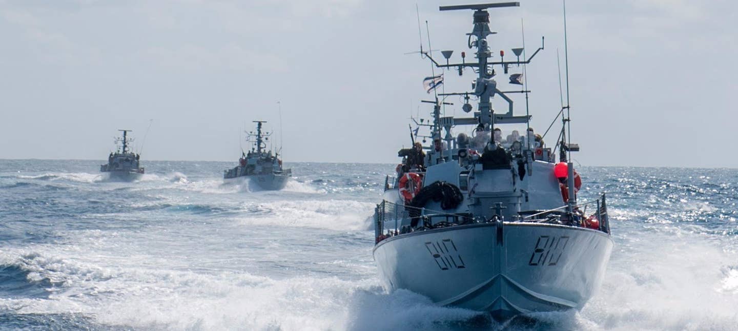 Israeli Navy boats patrol off the coast of Gaza. (IDF photo)