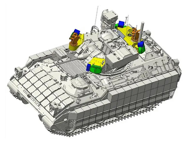 A rendering of a Bradley with an Iron Fist installation also showing a different kind of radar from what is seen now on the M2A4E1. <em>DOD</em>