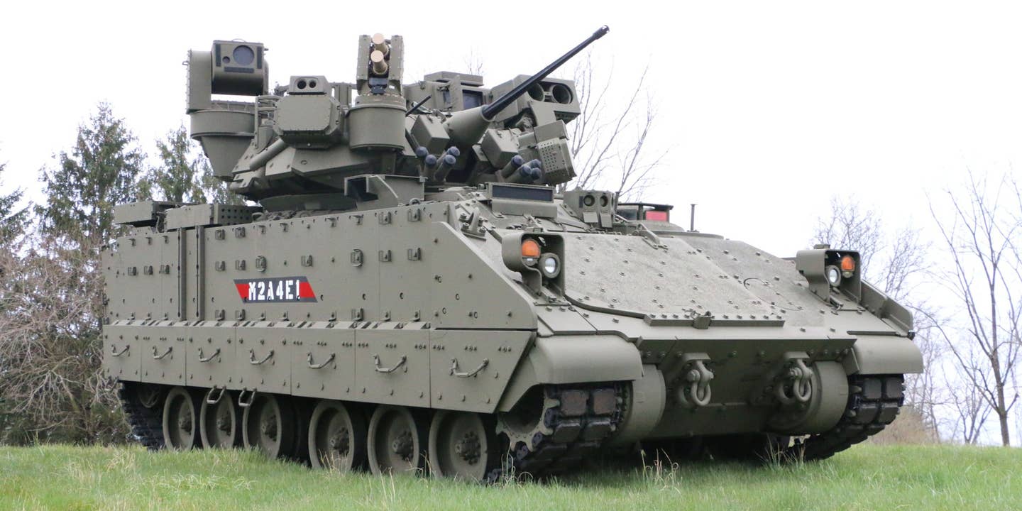 The Army has unveiled a new Bradley Fighting Vehicle variant, the M2A4E1, equipped with an Iron First active protection system and other upgrades.