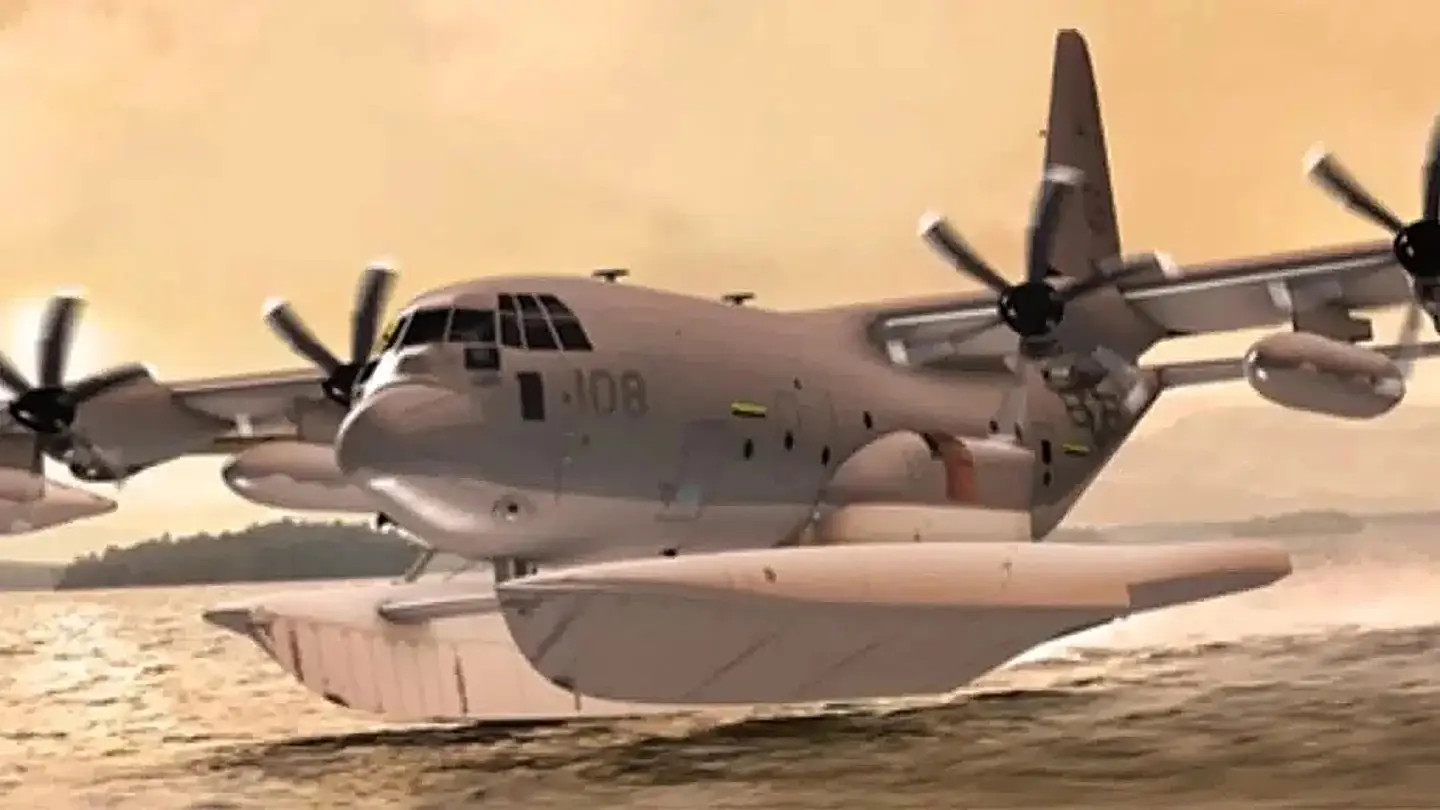 A rendering of a C-130 floatplane previously released in relation to the MAC project. <em>USAF</em>