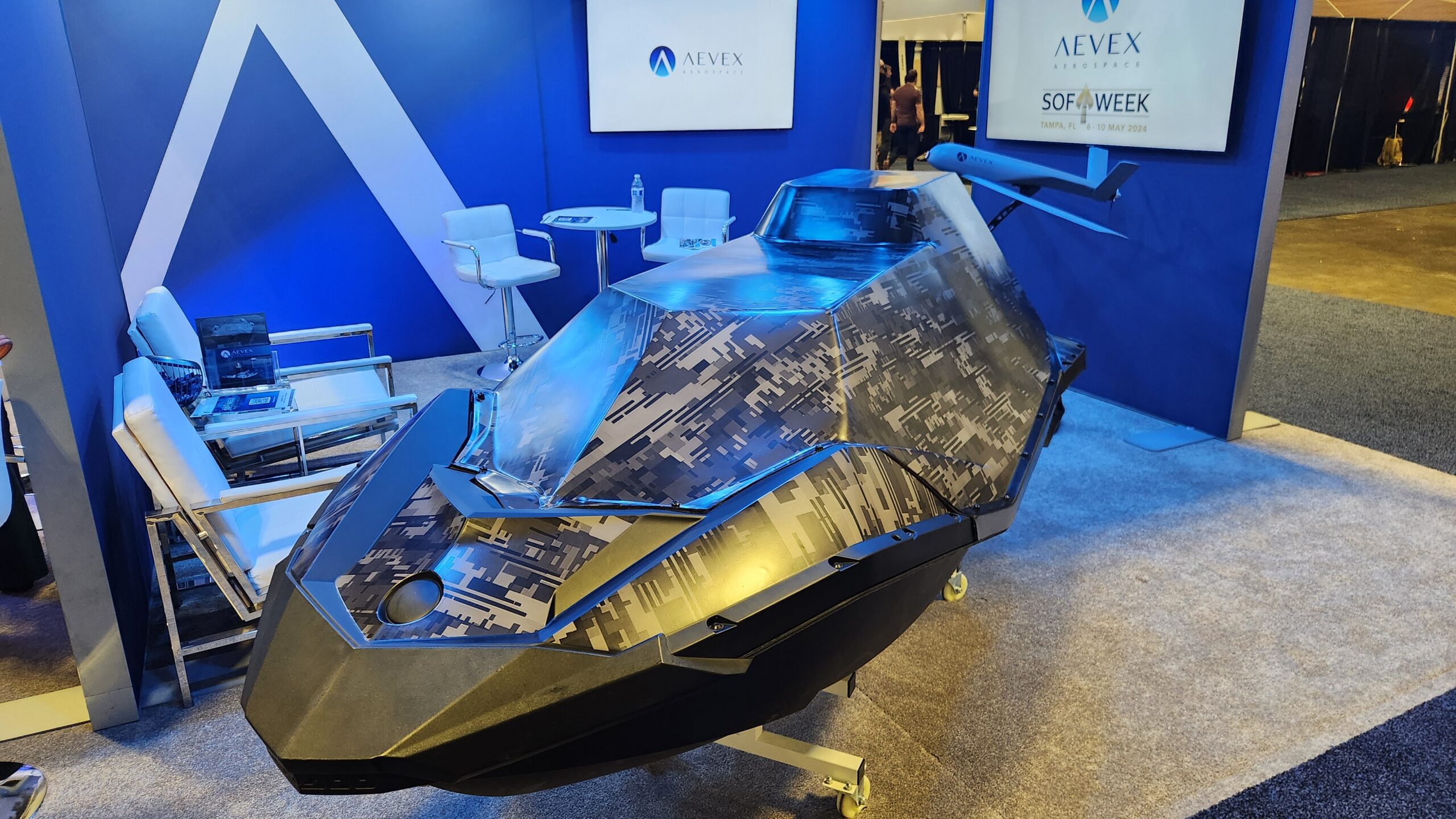 AEVEX Aerospace's Mako Lite sea drone on display at the Tampa Convention Center during SOF Week. (Matt Gunn/AEVEX Aerospace)