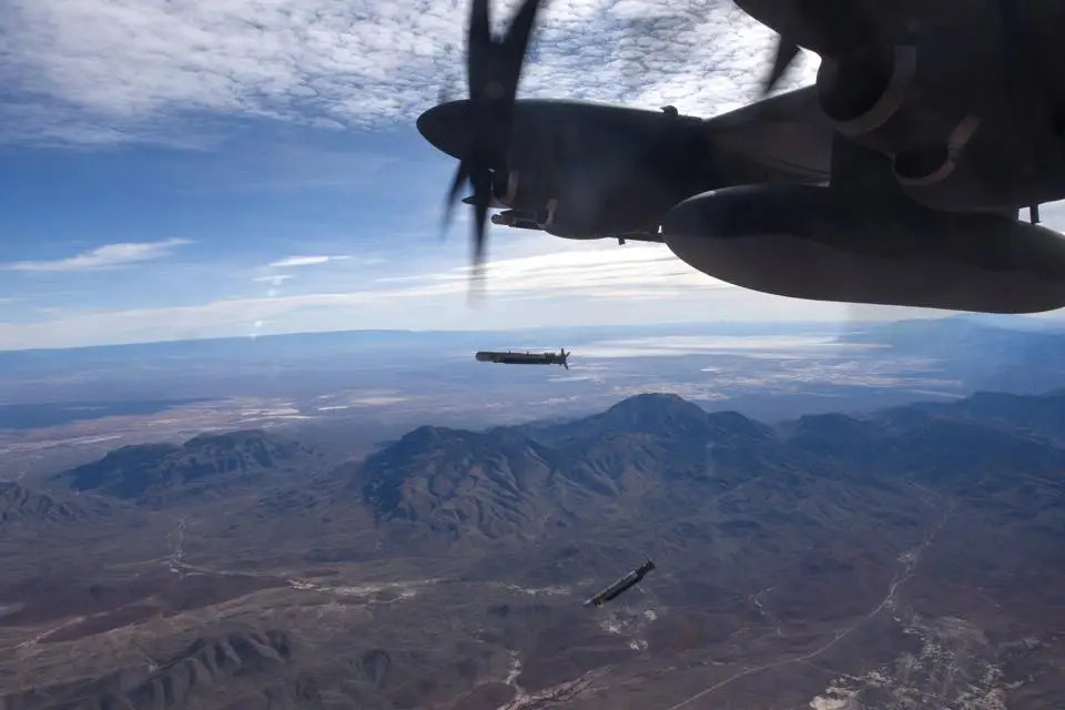 An AC-130 gunship drops GBU-39B/B Laser Small Diameter Bombs. <em>USAF</em>